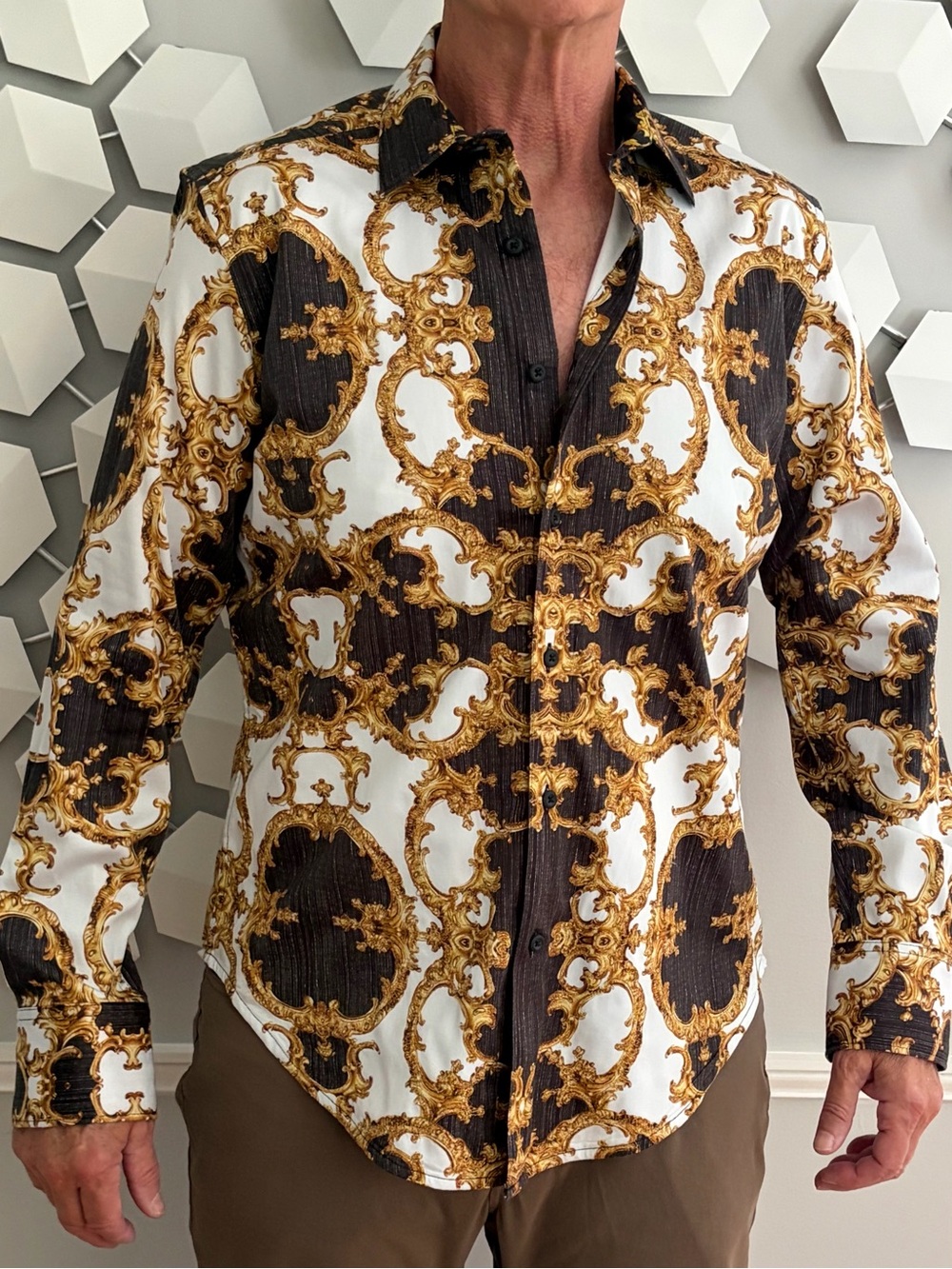 Robert Graham White, Black & Gold Ornate Baroque Dress Shirt